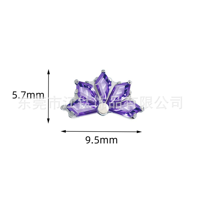 JT762 G23 Titanium Ear Bone Crown Fan Inlaid Zircon Body Piercing Earring - Image 5