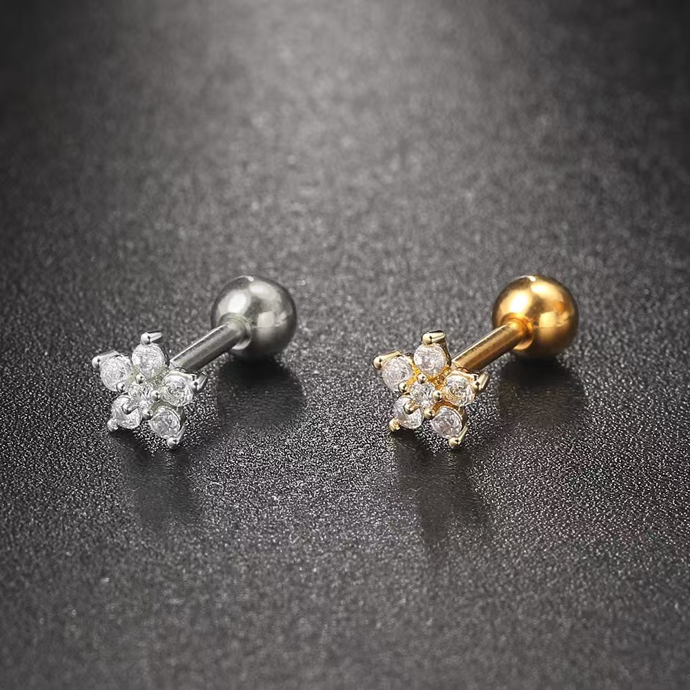 18K Gold Heart-Shaped Zircon Cartilage Ear Stud Stainless Steel Screw Ball Earring for Women - Image 5