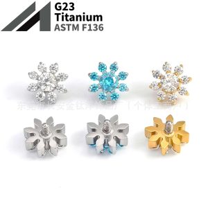F136 Titanium Full Diamond Snowflake Zircon Lip Nail Nose Nail Ear Nail Ear Bone Nail G23 Titanium Alloy Body Piercing Jewelry
