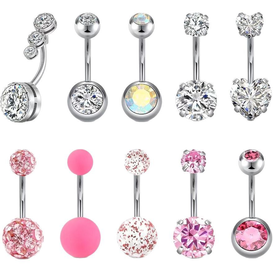 14G Navel Nail Set 10-Piece Stainless Steel Belly Button Ring Painted Color Piercing Jewelry - Image 5