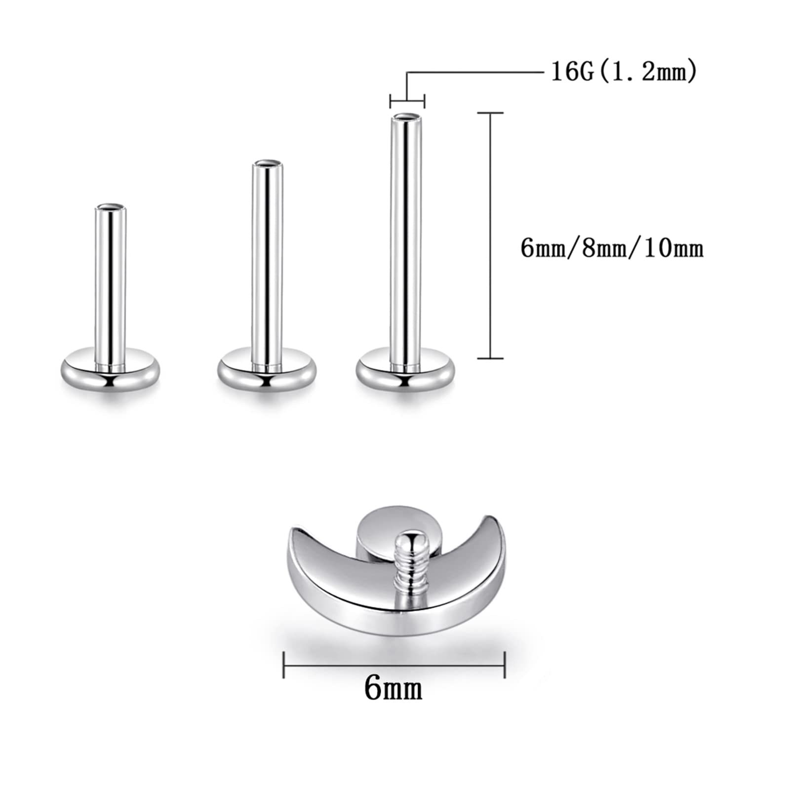 G23 Titanium Moon Lip Nail Pack Zircon Nose Nail Ear Bone Nail Ear Nail Titanium Alloy Piercing Jewelry - Image 2