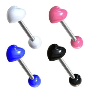 Heart Acrylic Tongue Barbell Star Shape 316L Surgical Steel Tongue Ring Breast Ring Wholesale 5 Colors