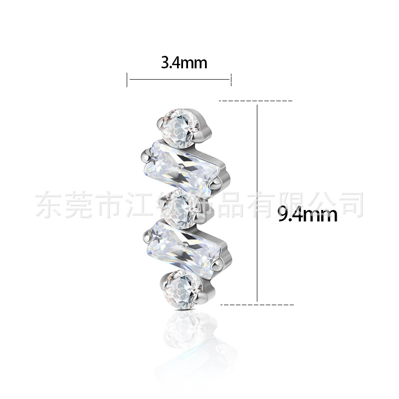 G23 Titanium Labret Stud Lip Earring 1.2x10mm Round Zircon Square Diamond Geometric - Image 2