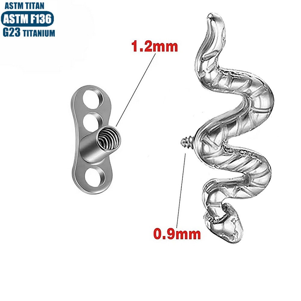 F136 Titanium Snake Buried Nail Internally Threaded Implant Grade Body Piercing Jewelry Clavicle Subdermal Implant Bone Nail with Base - Image 4