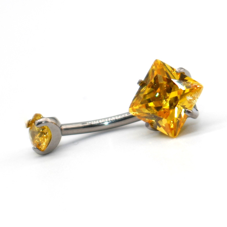G23 Titanium Alloy Inner Thread Double Claw Zircon Belly Button Ring Square Zircon Nail Piercing Jewelry - Image 4