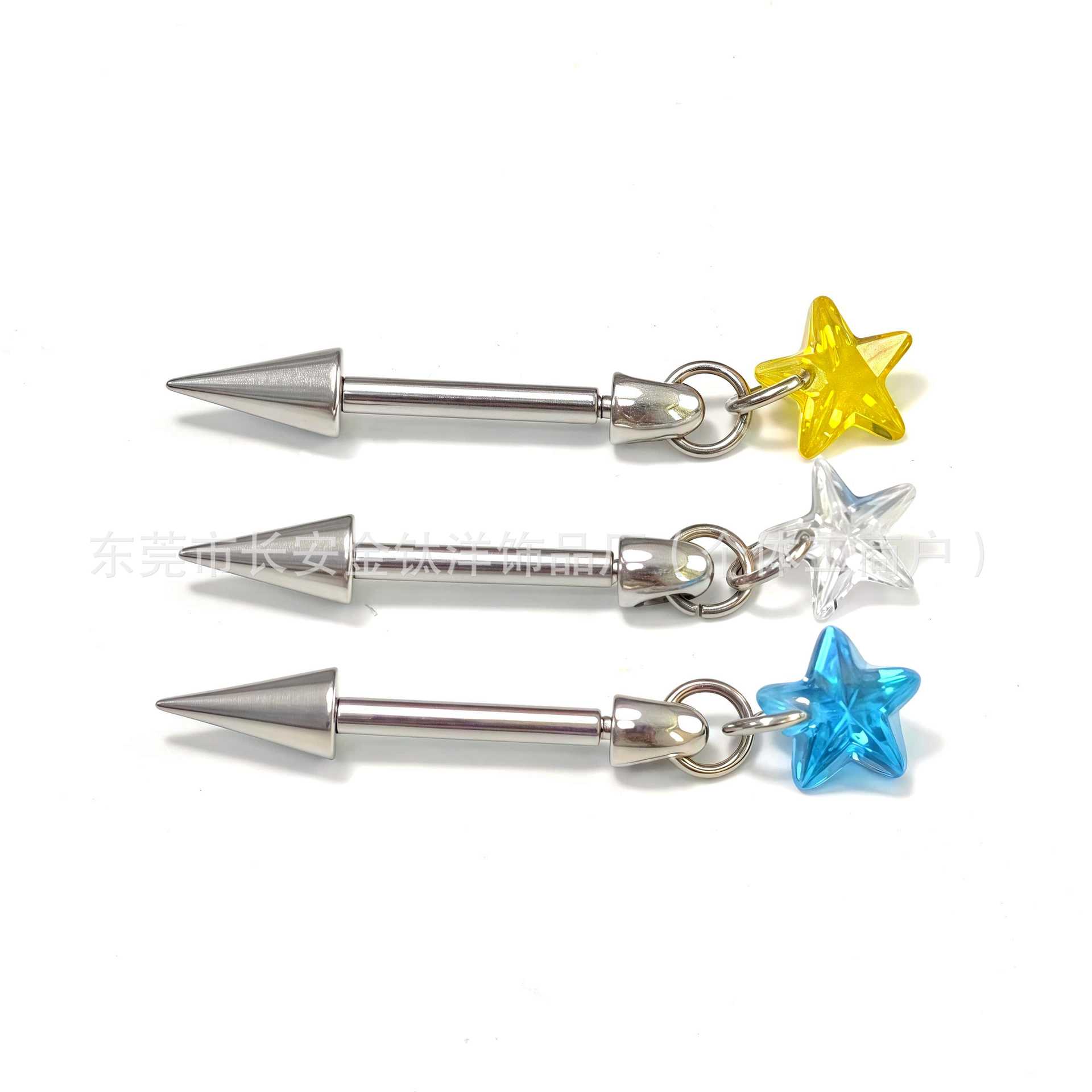 F136 Titanium Inner Tooth Pointed Cone Five-Pointed Star Pendant Earrings - Devil Nail Ear Bone Nail G23 Titanium Alloy Piercing Jewelry - Image 4