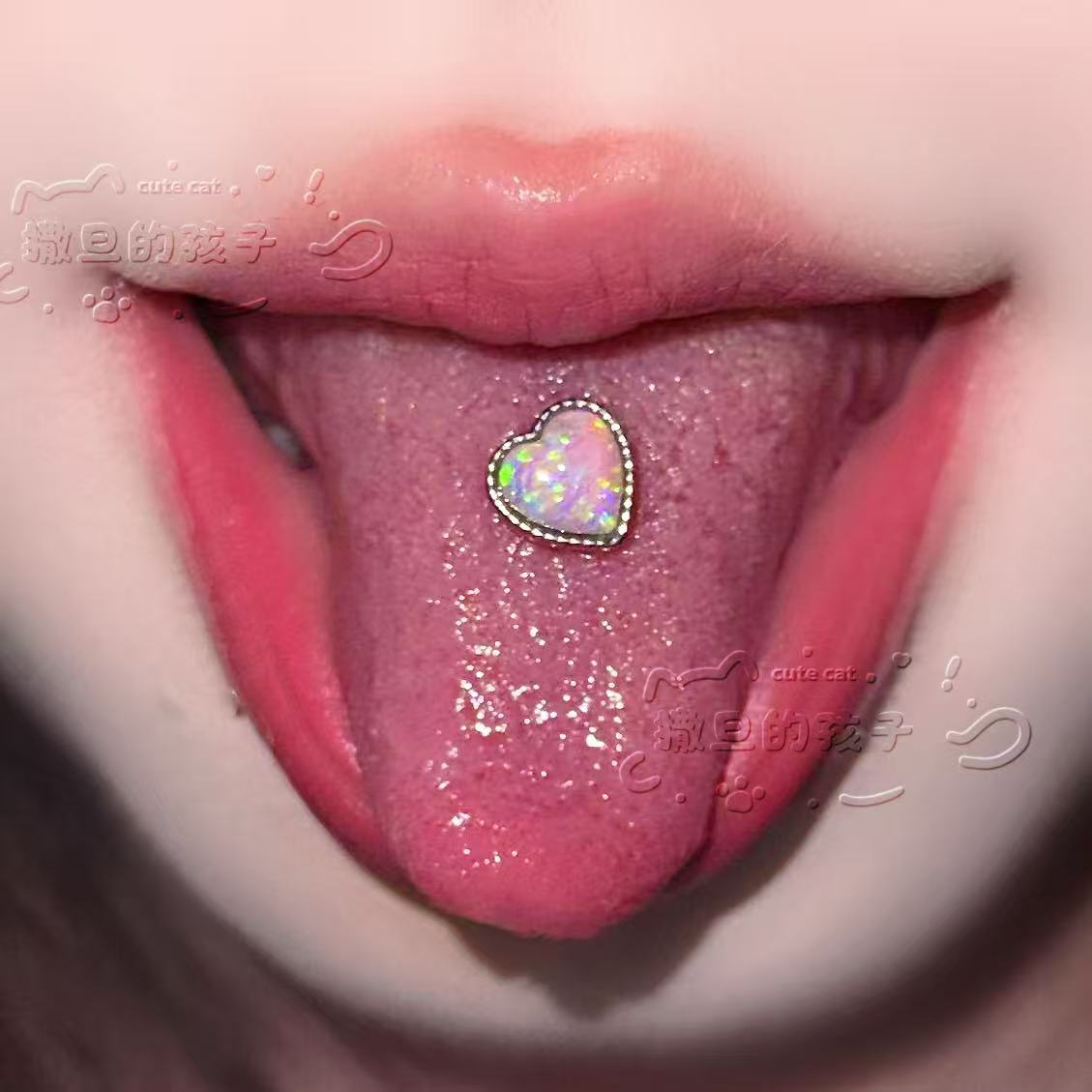 Satan's Child Heart Opal Tongue Barbell Stainless Steel Tongue Ring for Men Women - Image 2