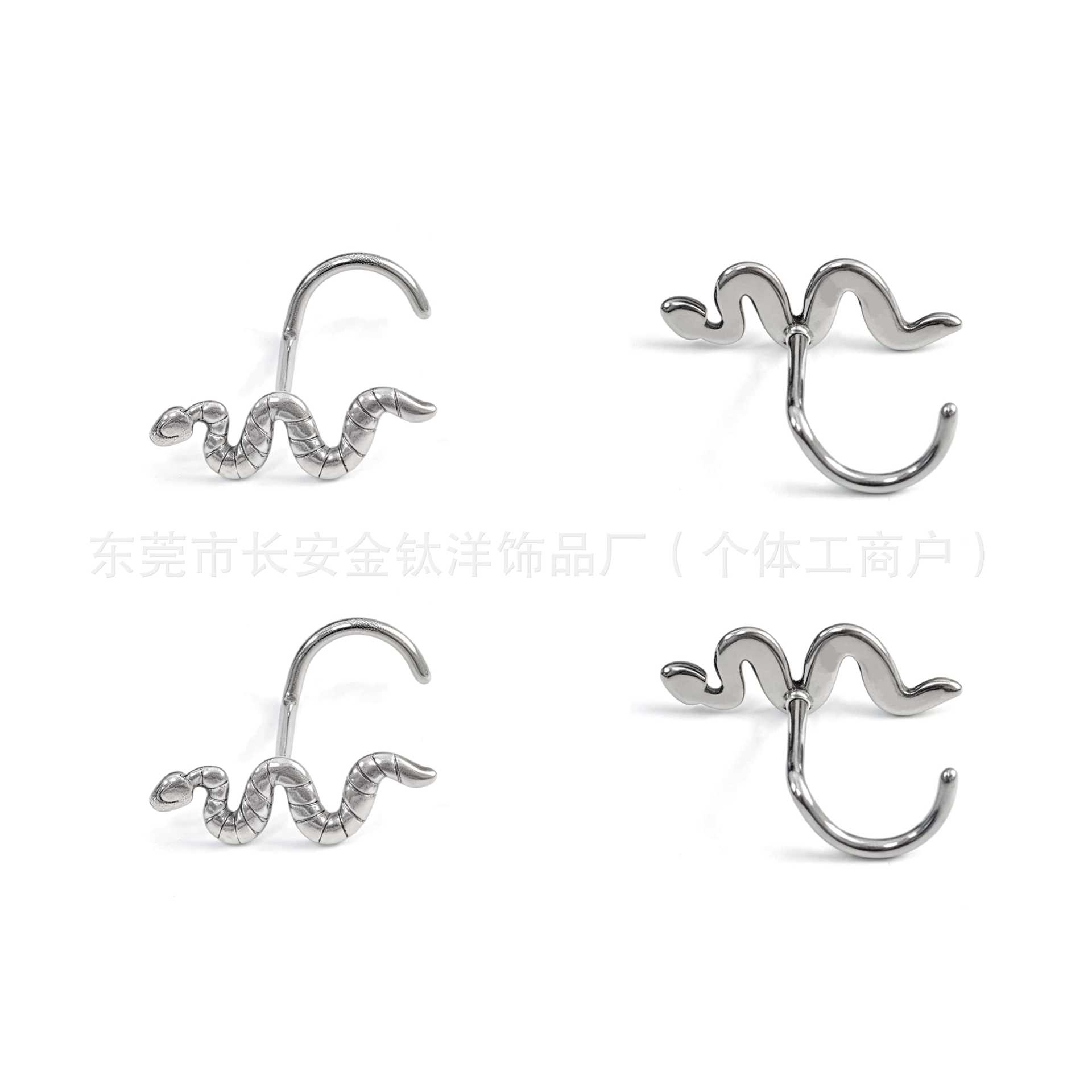 F136 Titanium Integrated Snake-Shaped Nose Stud Nose Ring Ear Bone Stud Earring G23 Titanium Alloy Body Piercing Jewelry - Image 3