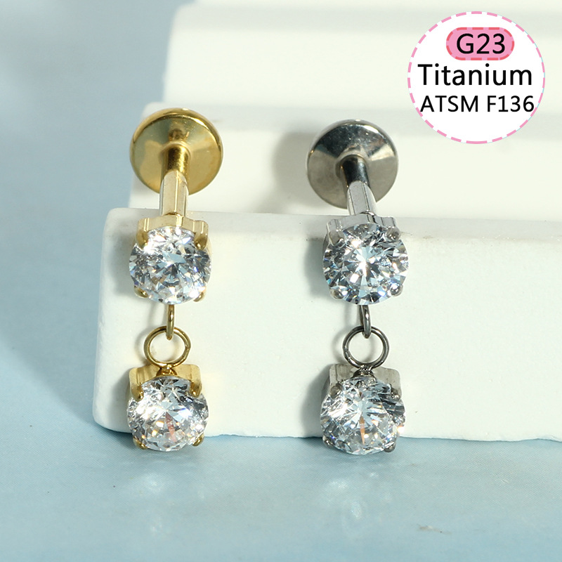 G23 Titanium Chain Pendant Lip Nail Peach Heart Butterfly Ear Screen Nail Lip Ring Ear Bone Nail Jewelry F136 Body Piercing Jewelry - Image 3