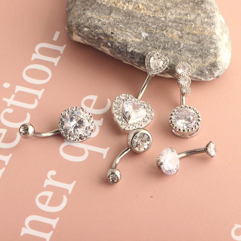 Stainless Steel Heart Navel Ring with Copper Inlaid Zircon - Rose Gold Belly Button Jewelry - Image 5