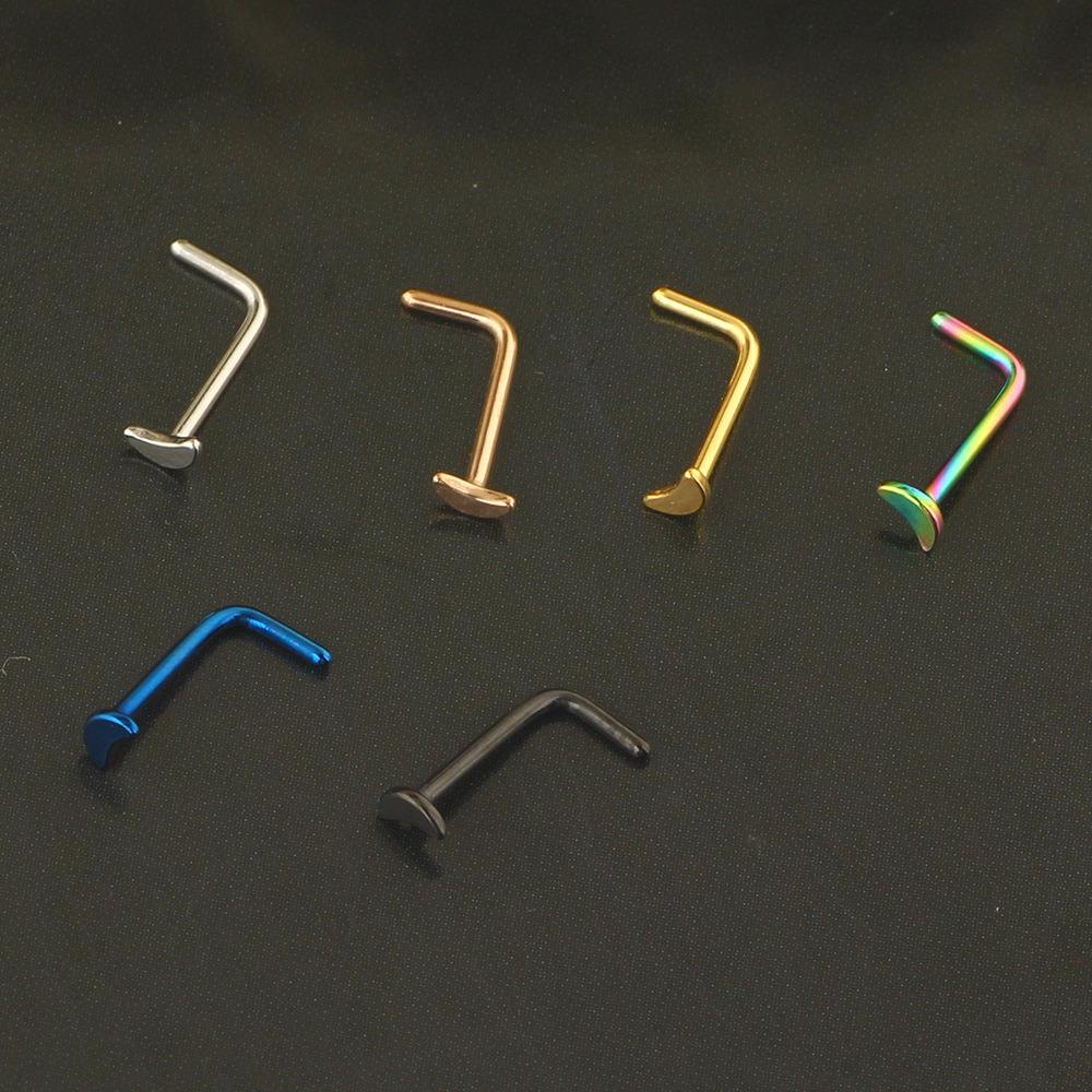 L-Shaped Moon Nose Nail Stainless Steel Nose Ring Curved Barbell Piercing Jewelry - Image 2