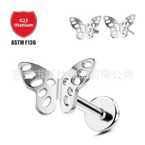 F136 Titanium Hollow Butterfly Ear Studs - Ear Lip Nails Cross-Border G23 Titanium Alloy Body Piercing Ear Bone Nails