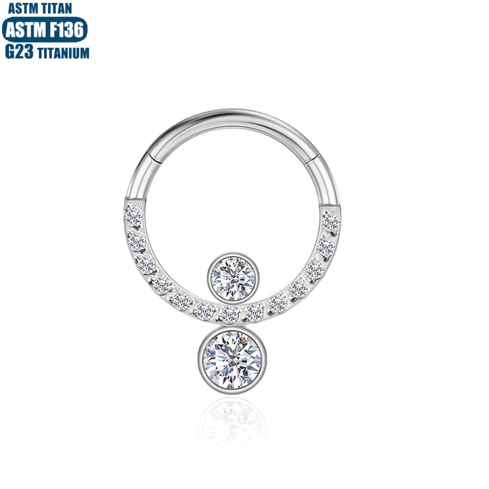 F136 Titanium Nose Ring Seamless Zircon Earring - 1.2x12mm Silver Hoop for Nostril Septum Cartilage Piercing - Image 2