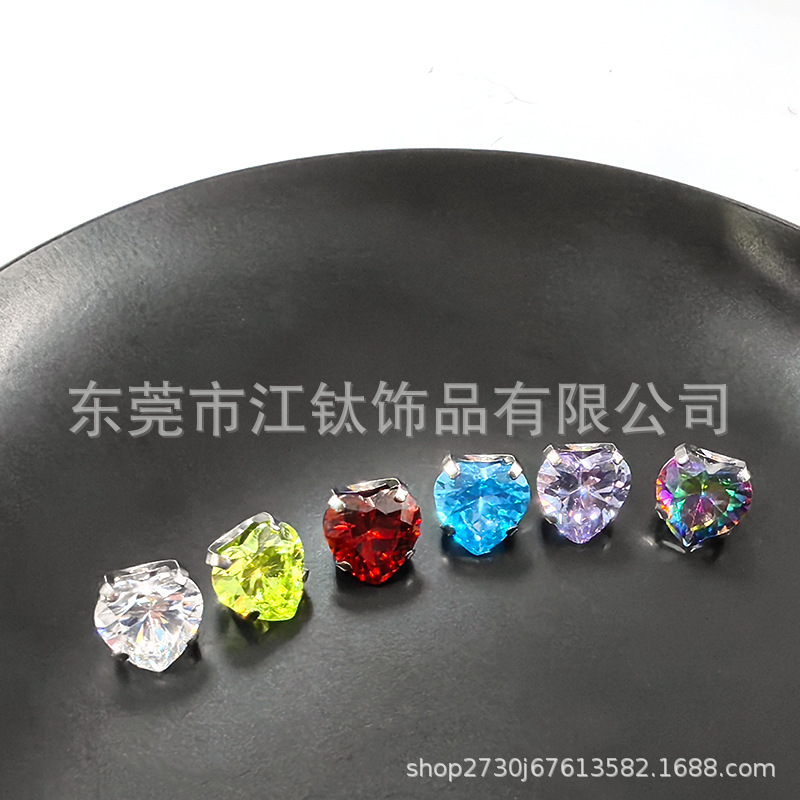 Titanium Ear Cartilage Stud Heart Love Bowl Bottom CZ Zircon Piercing Jewelry - Image 3