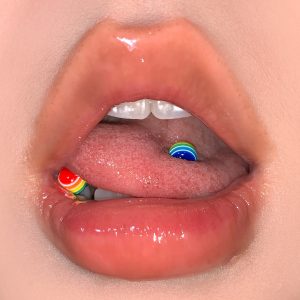 Double-Ended Rainbow Tongue Barbell 14G Titanium Steel Acrylic External Thread Oral Piercing Jewelry Wholesale
