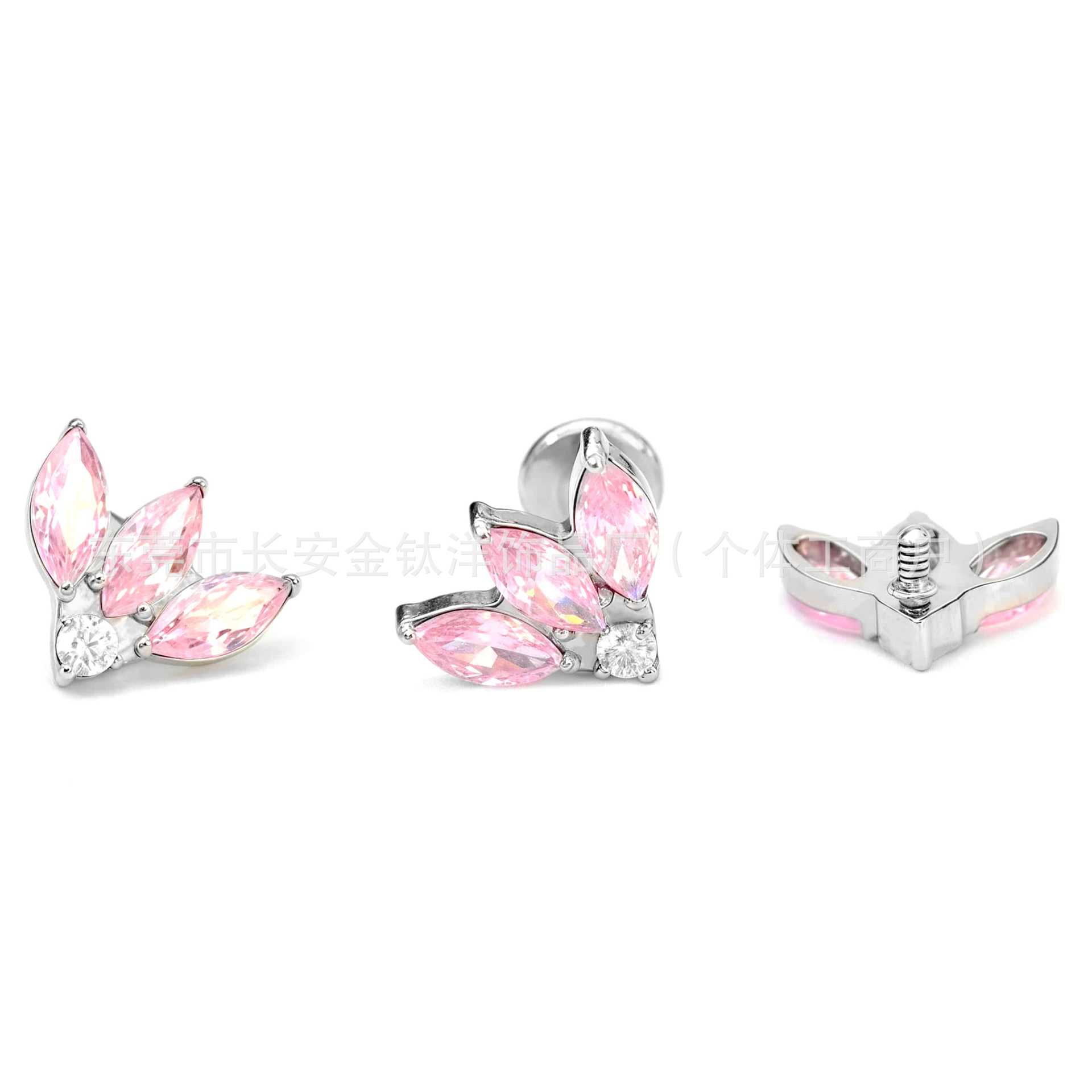 F136 Titanium Three-Leaf Full Diamond Marquise Earrings Zircon Earrings Cochlear Nails Ear Bone Nails G23 Titanium Alloy Piercing Jewelry - Image 4
