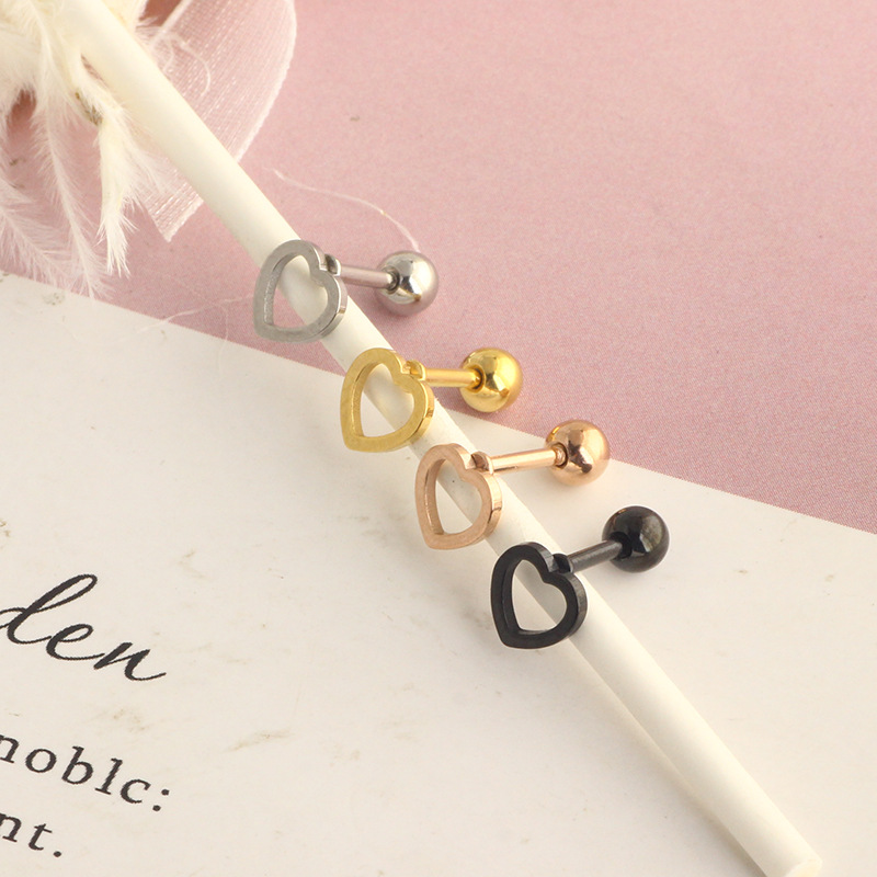Rose Gold 316L Steel Heart Stud Earring for Cartilage Piercing - Image 5