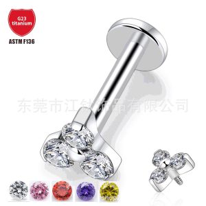 G23 Titanium Labret Stud Triangle Flower Zircon Ear Lip Barbell Internal Thread Piercing Jewelry