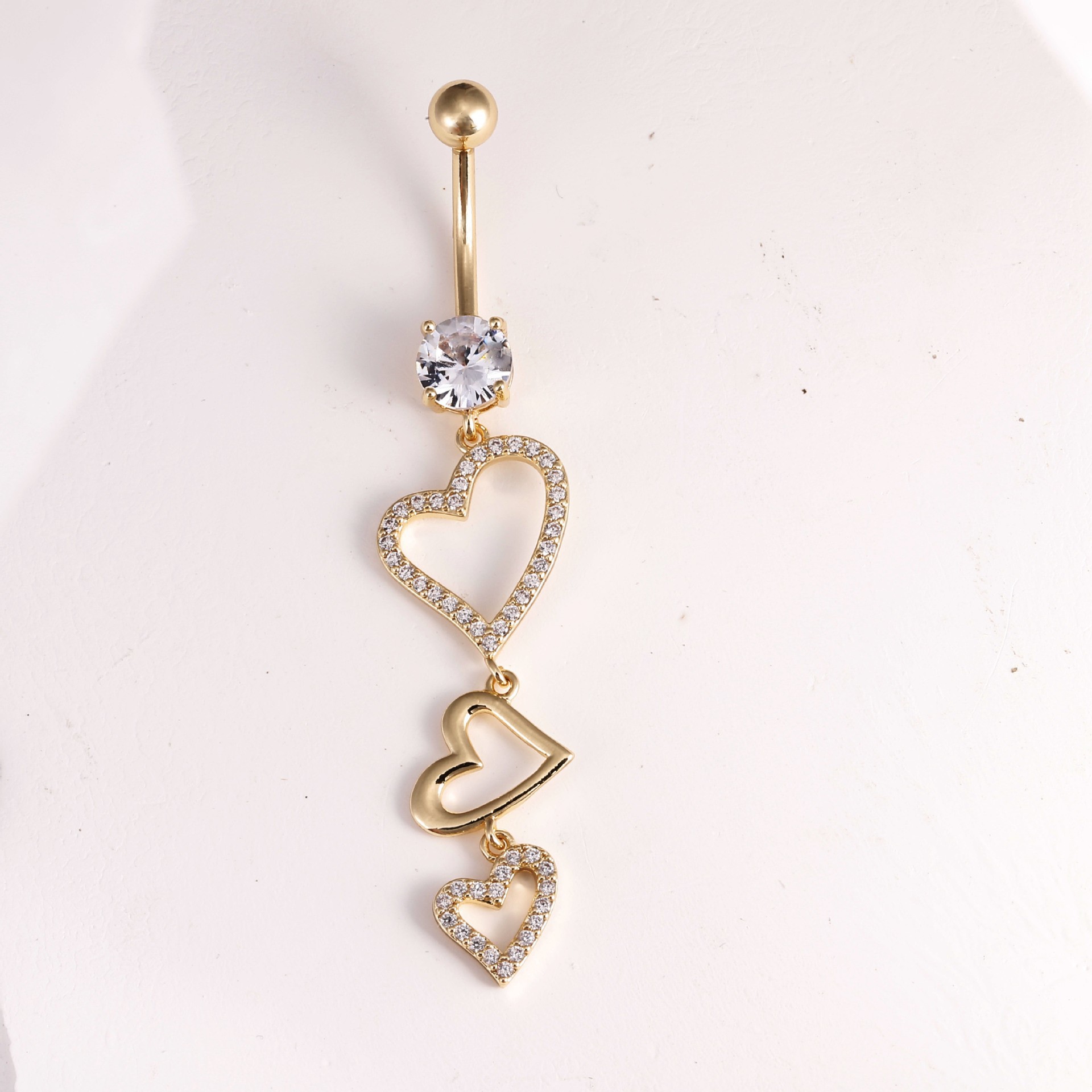 Gold Heart Belly Button Ring Copper Zircon Heart Navel Piercing Jewelry for Women Summer 2024 - Image 2