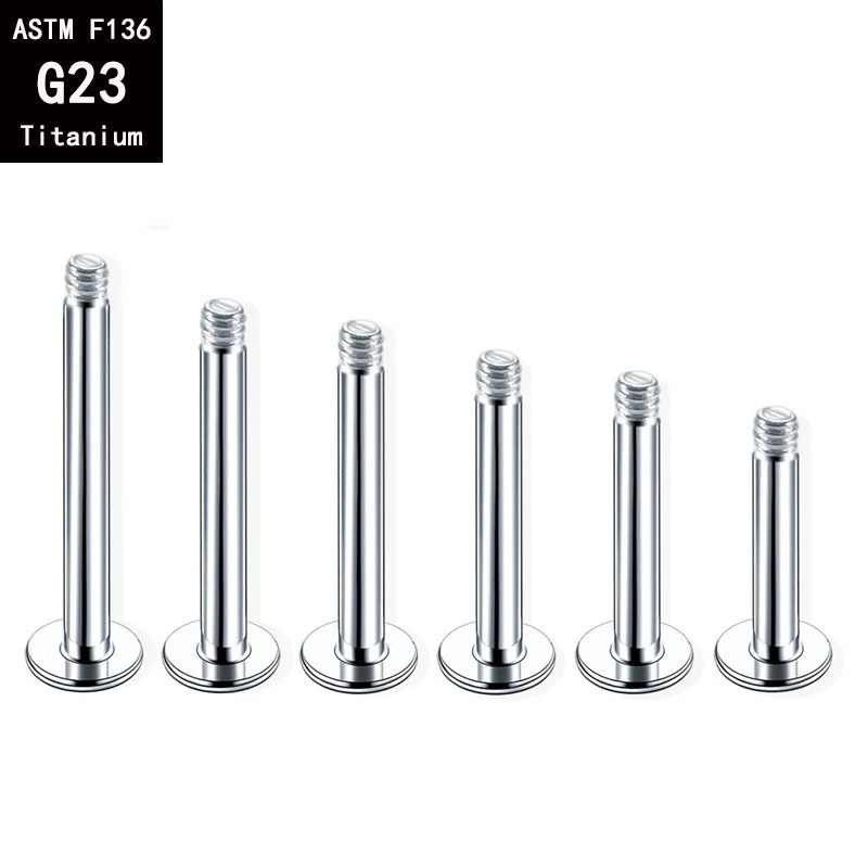 G23 Titanium Lip Nail External Thread Flat Bottom Rod F136 Alloy Polished Piercing Jewelry - Image 2