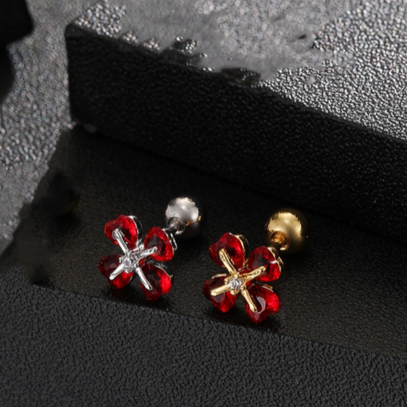 18K Gold Plated Four-Leaf Clover Colorful Ear Piercing Earrings Cartilage Stud Micro-Setting Soft Ear Bone Jewelry - Image 2