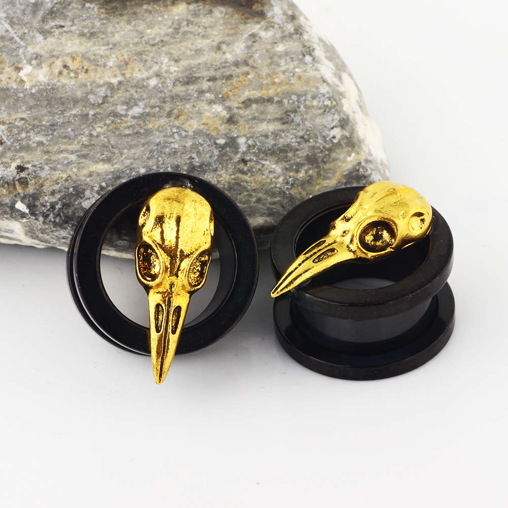 3D Bird Head Pulley Ear Expander Electroplating Black Ear Tunnels Piercing Earrings Wholesale - Image 2