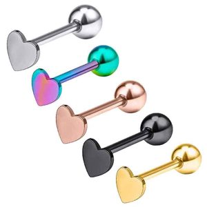 European & American Hot Love Tongue Nail Stainless Steel Straight Rod 5 Color Nipple Ring Tongue Ring Amazon Piercing Jewelry