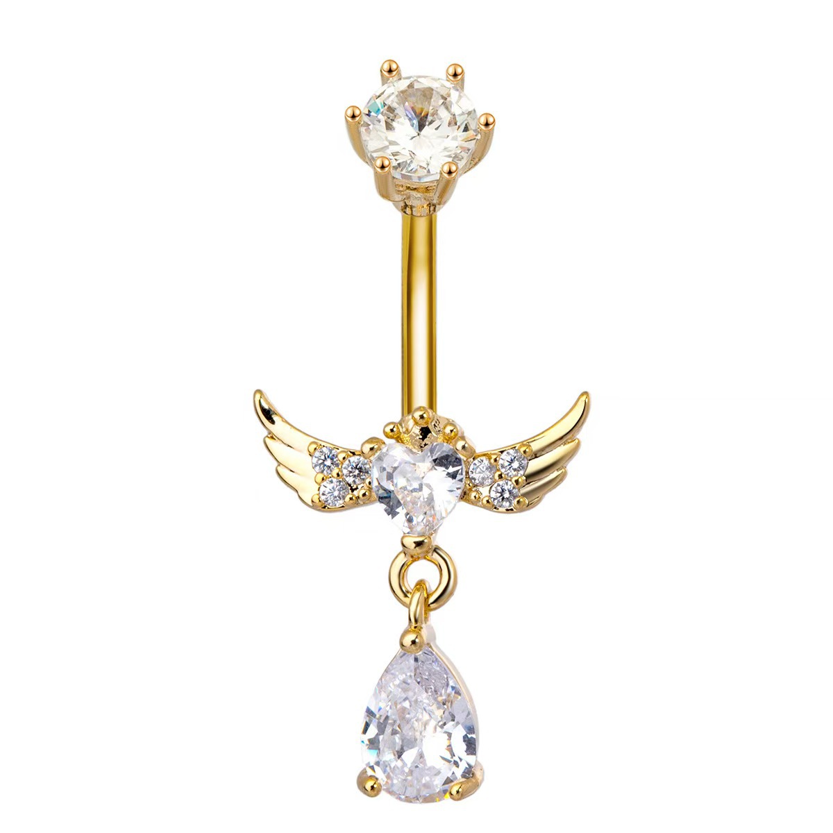 Gold Heart Stainless Steel Navel Ring Dangle Belly Button Piercing Jewelry - Image 5