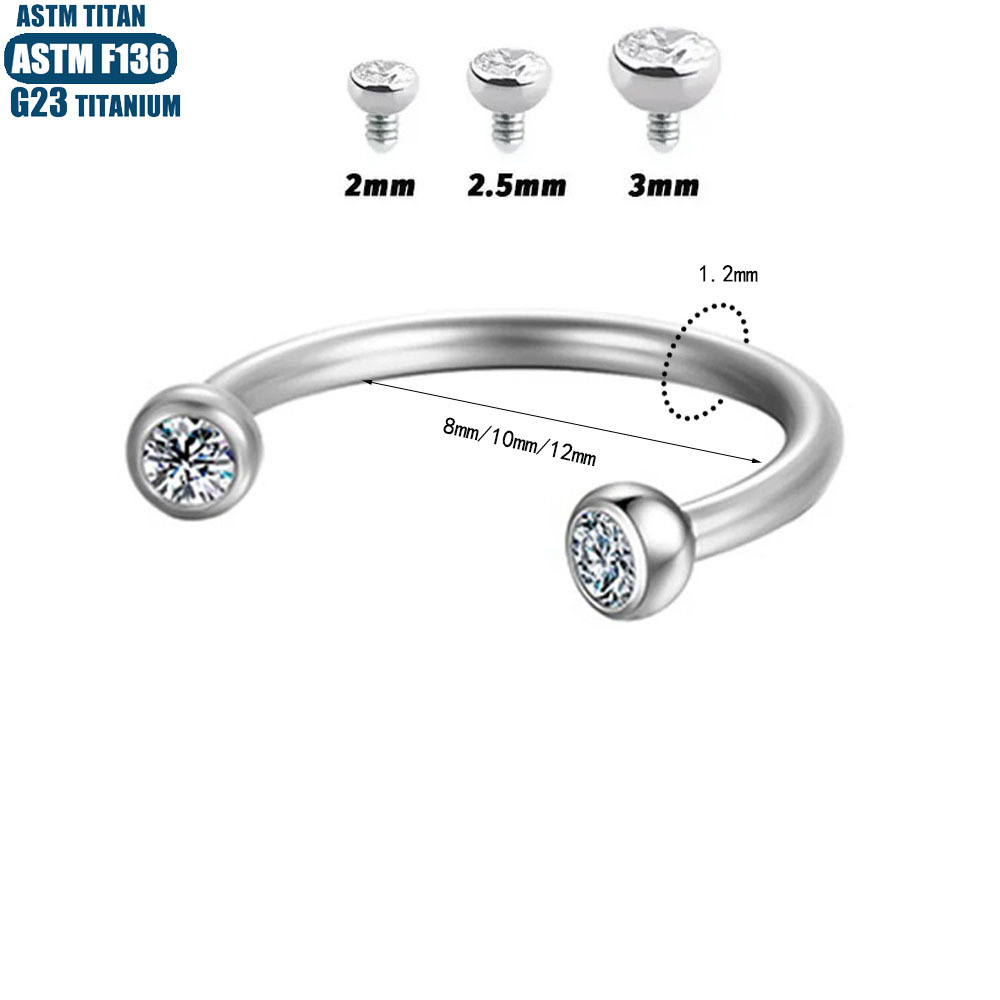 F136 Titanium Alloy Horseshoe Nose Ring C-Shaped Inner Spiral Body Piercing Jewelry 16G Zircon Lip Ring Earring - Image 3