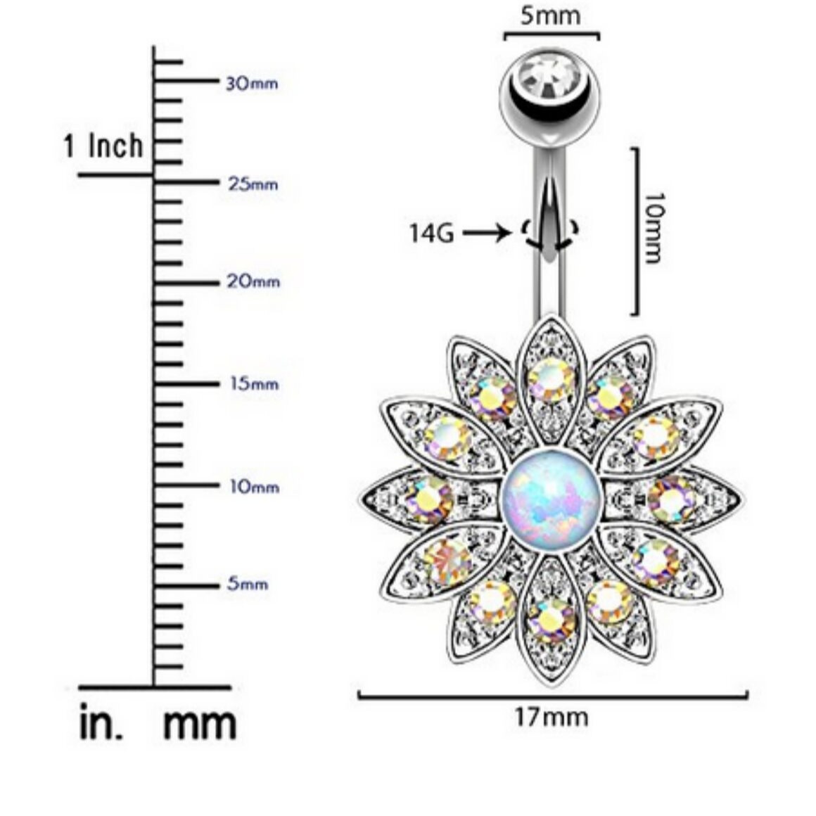 Rose Gold Petal Navel Ring with Austenriel Design for Belly Piercing - Image 2