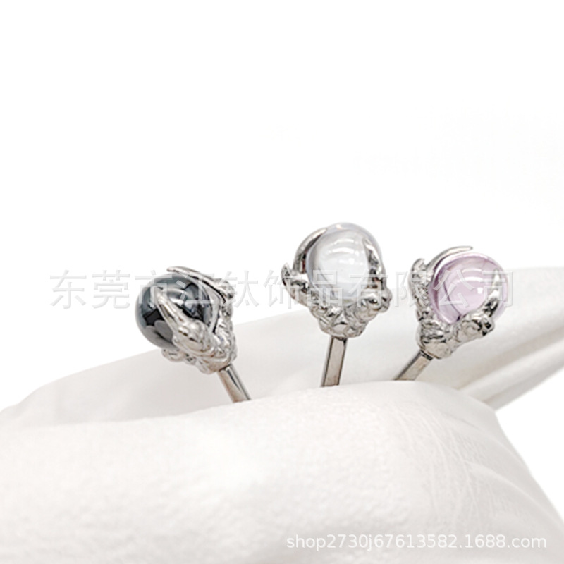 G23 Titanium Flat Back Earring Dragon Claw with Zircon Round Beads - ASTM F136 Body Piercing Cartilage Stud - Image 4