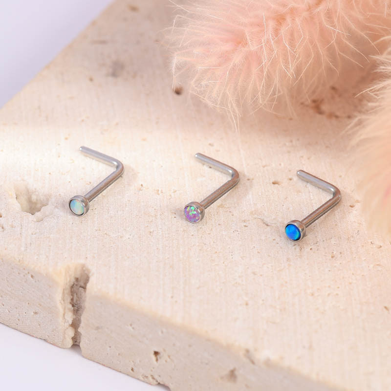 European American Hot Sale Stainless Steel Opal Nose Stud Opal Nose Jewelry Body Piercing Direct Sales - Image 3