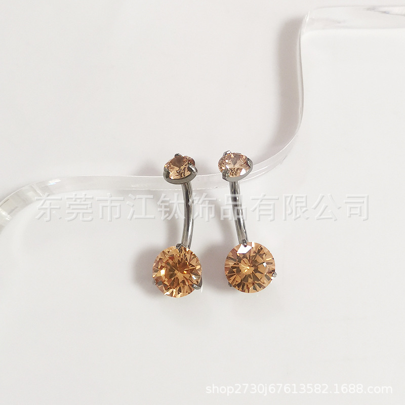 F136 Titanium Navel Nail Double-Headed Three-Claw 5A Round Zircon Belly Button Ring - Image 5