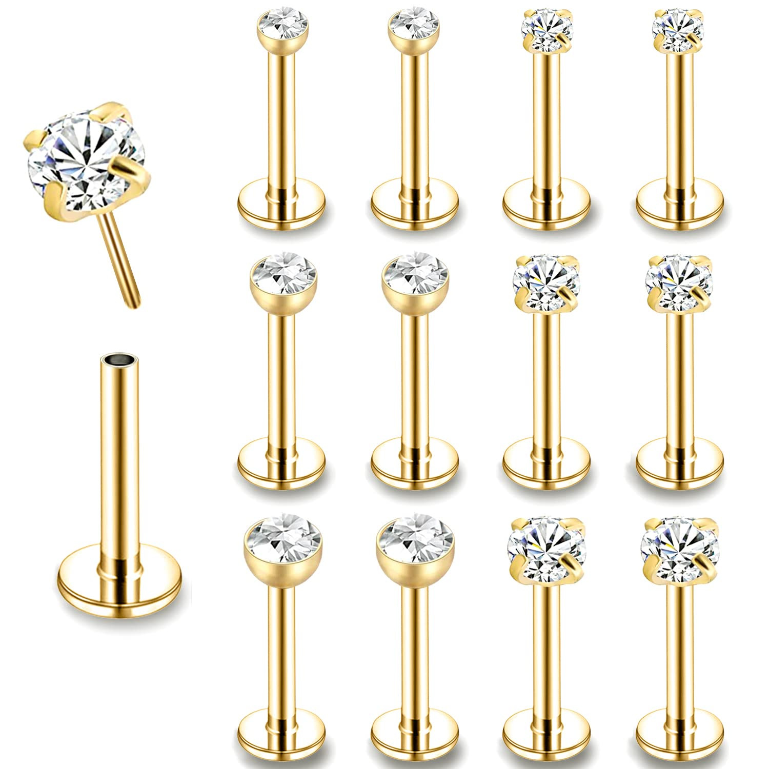 G23 Titanium Flat Back Earring with Zircon Stud, Cartilage Ear Bone Nail Piercing Jewelry - Image 5