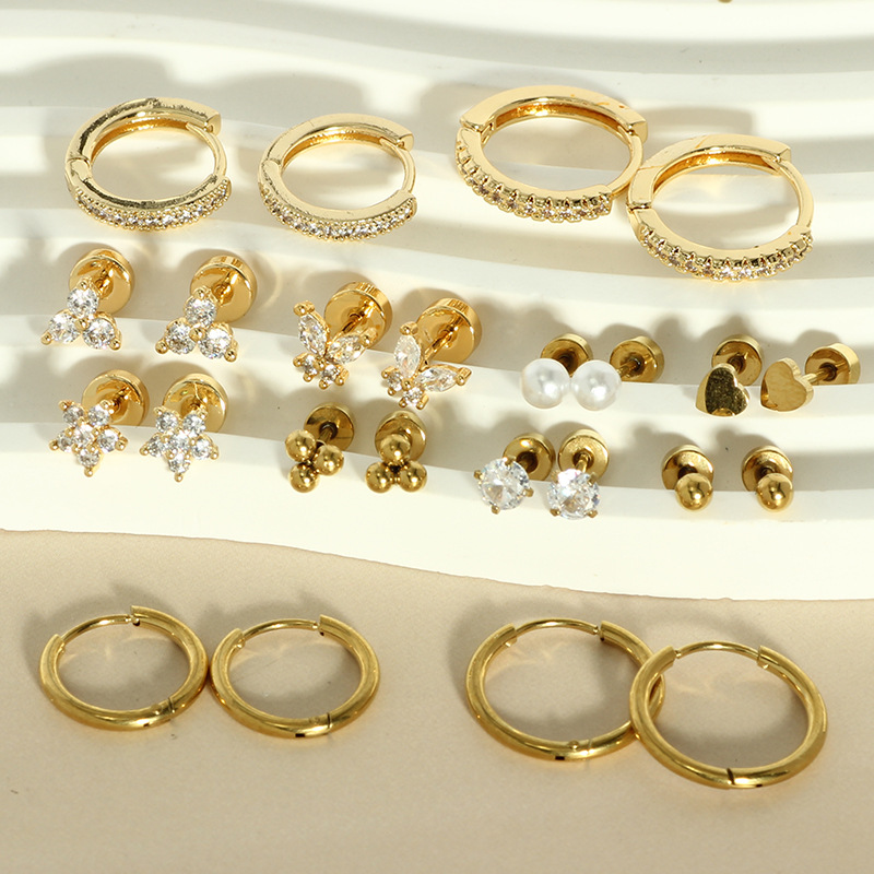 Butterfly Design Real Gold Electroplated 8Pcs Stainless Steel Ear Studs Set - 2025 Fall Fashion Light Luxury Earrings - Image 3