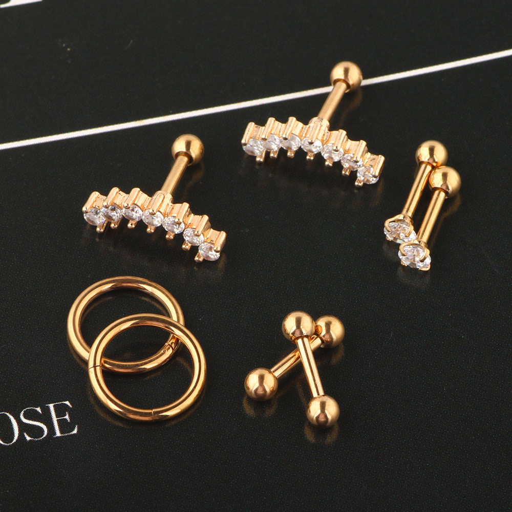 Rose Gold Double Circle Ear Clip Earrings Ear Cuff Set - Stainless Steel Body Jewelry - Image 5