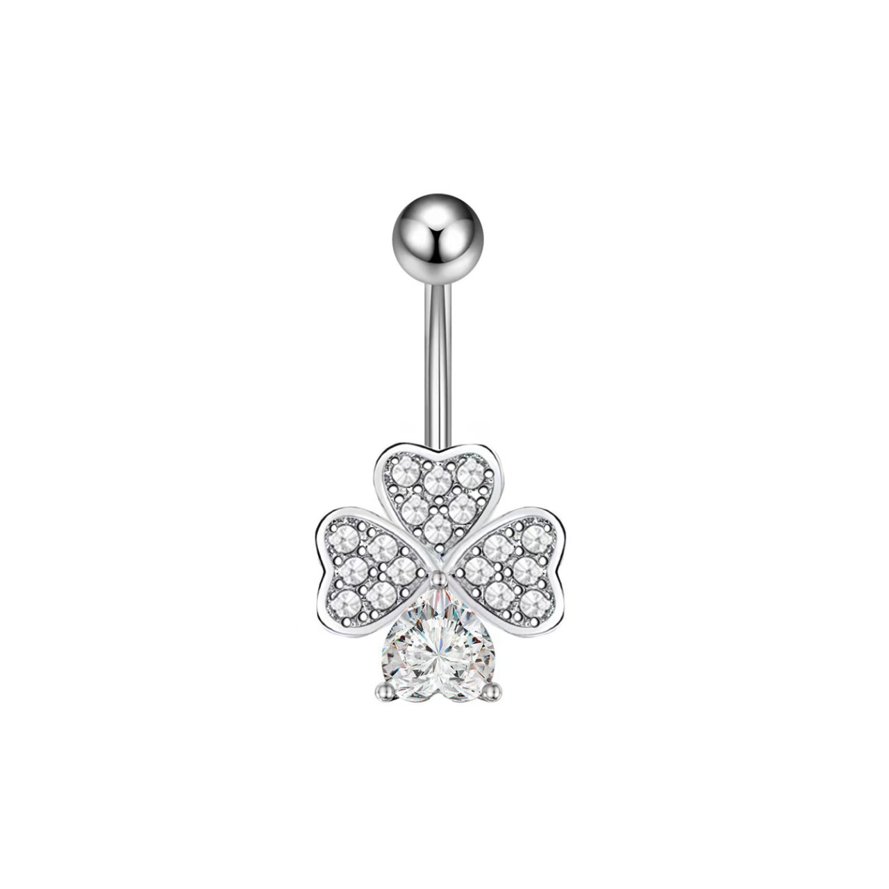 Butterfly Gold Flower Belly Button Ring Stainless Steel CZ Belly Ring Dangle Navel Jewelry - Image 2