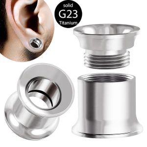 F136 Titanium Inner Thread Double Horn Ear Tunnel Vacuum Plating Punk Style Body Piercing Jewelry 16mm