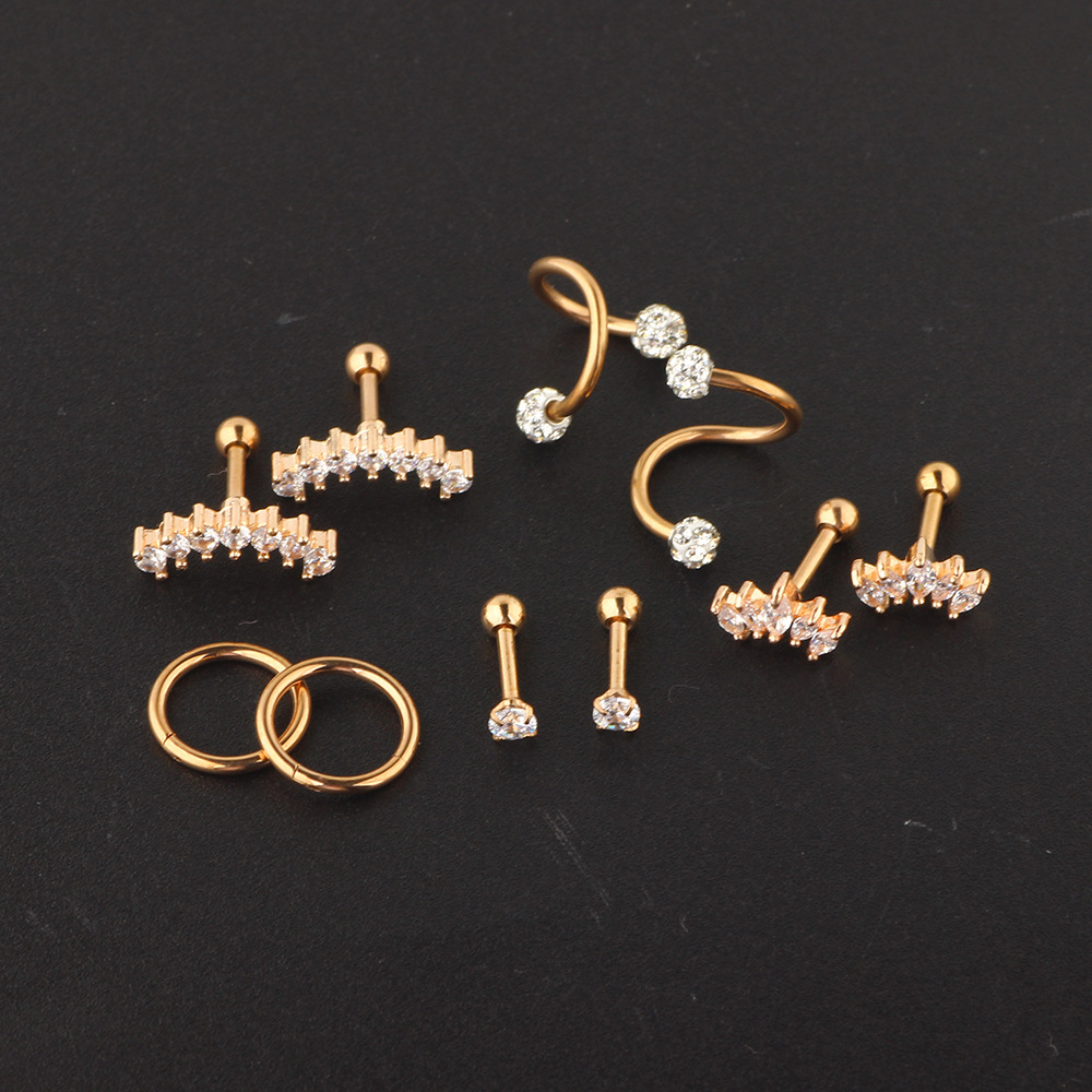 Rose Gold Stainless Steel Zircon Diamond Shape Earrings Set for Women - Image 5