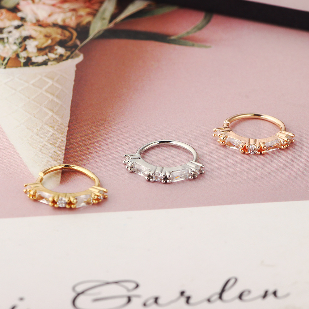 Gold Flower Zircon Nose Ring Nail, Cartilage Daith Earring, Copper Ear Bone Stud - Image 2