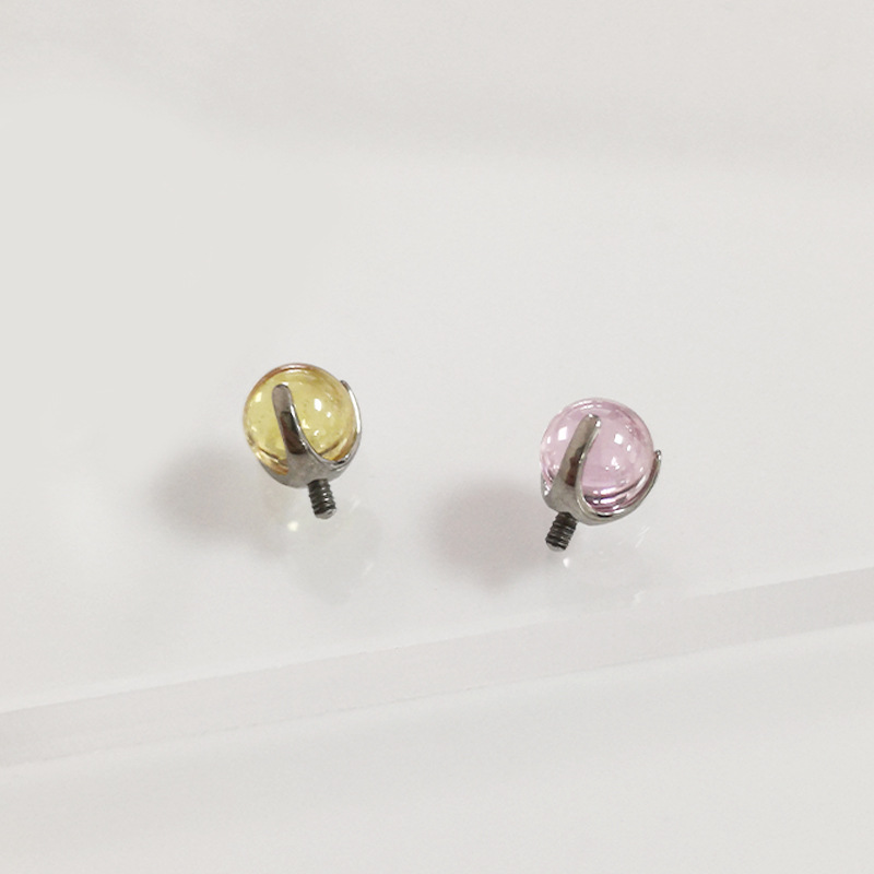 G23 Titanium Three-Claw Zircon Ball Tongue Nail Piercing Jewelry 14G 16G Anodized - Image 2