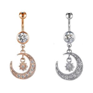 Gold Toad Moon Navel Ring Round Inlaid Zircon Belly Button Ring Body Jewelry
