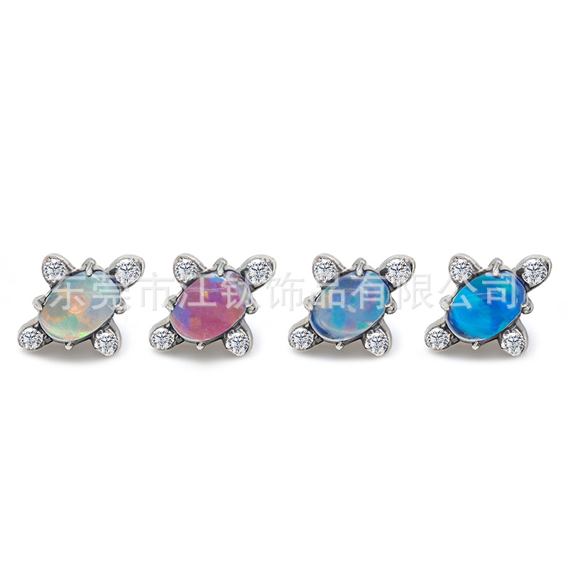 G23 Titanium Alloy Ear Cartilage Stud Opal with CZ Aurora Round Body Piercing Earrings - Image 5