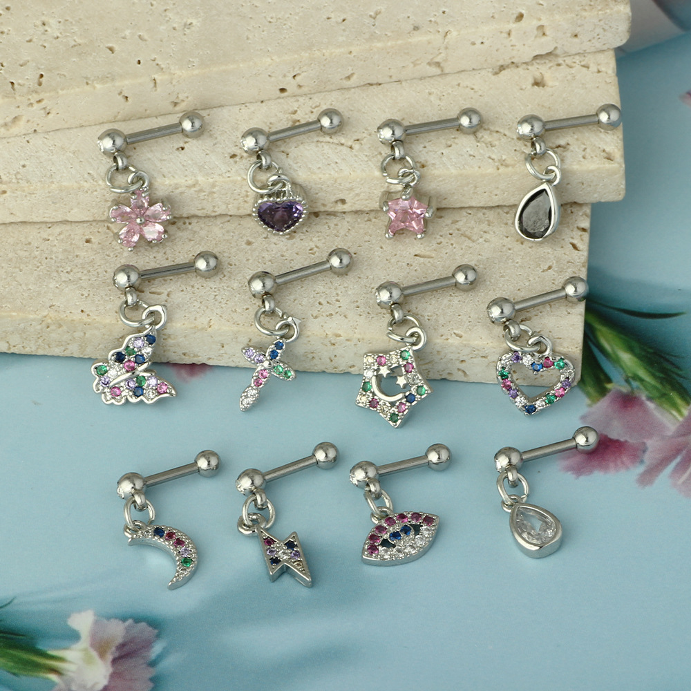 Stainless Steel Rod Zircon Pendant Ear Nail Screw Ball Fashion Earrings European American Piercing Jewelry - Image 2