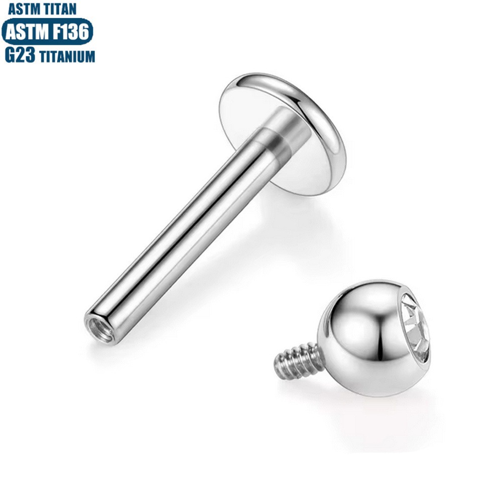G23 Titanium Lip Ring - Inner Thread Diamond Tragus Conch Earring - Silver 1.2x10mm - Image 3