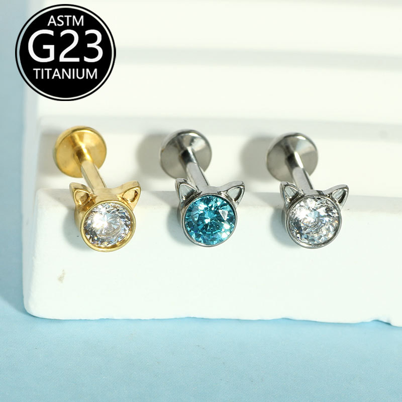 G23 Titanium Little Devil Cat Zircon Ear Cartilage Stud Internal Thread Piercing Jewelry - Image 5