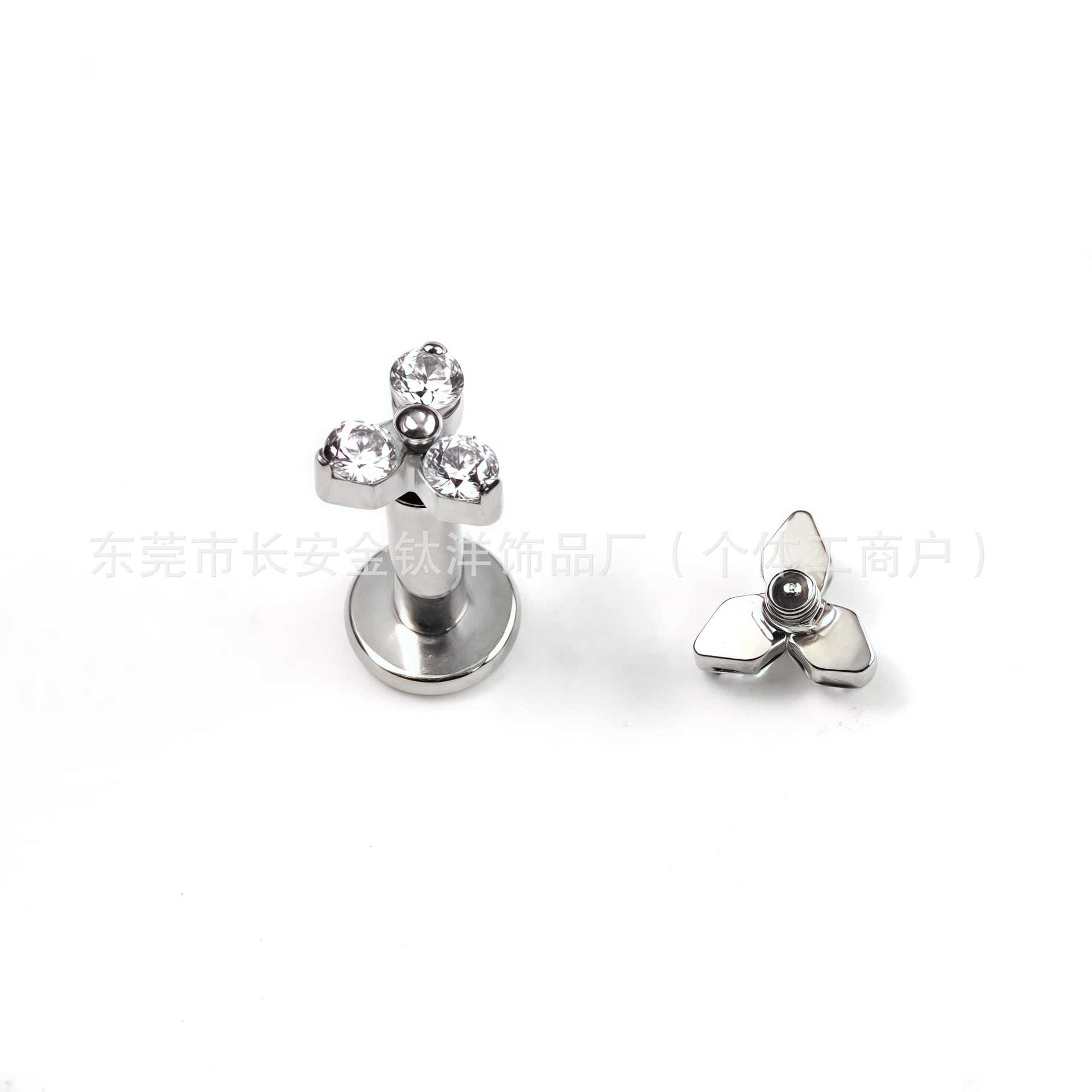 F136 Titanium Triangle Flower CZ Nose Lip Ear Stud Body Piercing Jewelry - Image 5