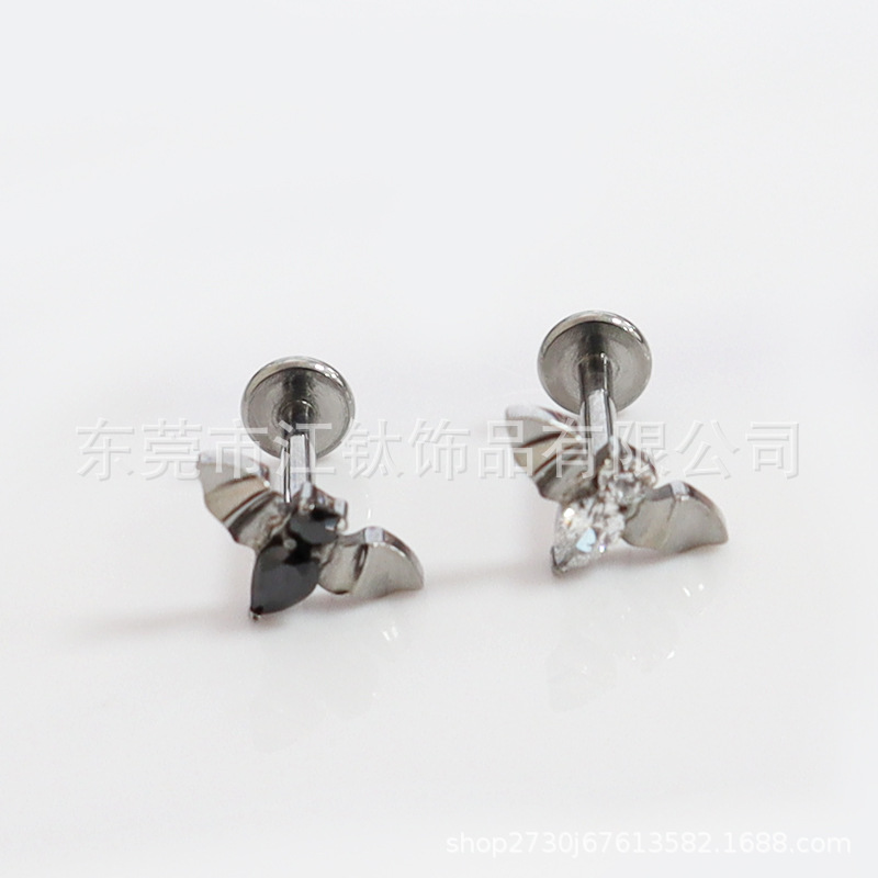 G23 Titanium Bat Earrings Inner Thread Inlaid 5A Zircon Cartilage Stud Body Piercing Jewelry - Image 2