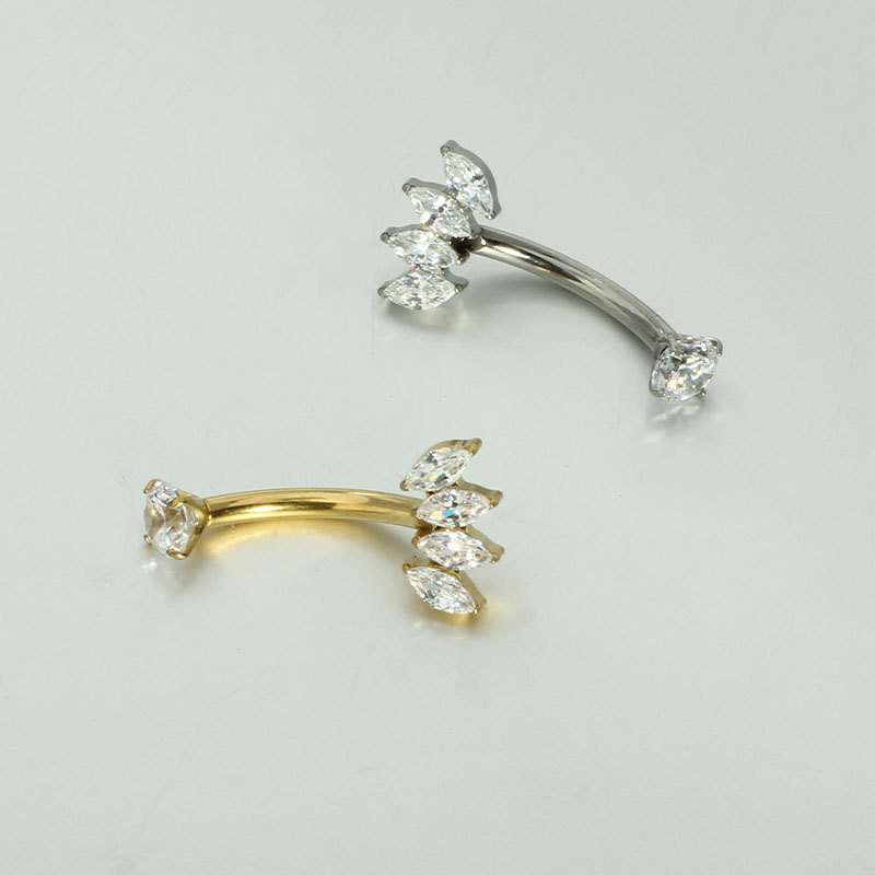 F136 Titanium Navel Ring with Four Marquise Zircon Stones, Internal Thread 14g Belly Button Ring, G23 Titanium Piercing Jewelry - Image 2