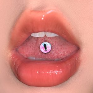 Blue Pink Gradient Clear Pupil Tongue Nail Can Drink Rubber Eyes 316L Surgical Steel Externally Threaded Tongue Barbell Piercing Jewelry Wholesale